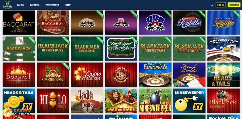 Ripper Casino mobile interface showing games and bonuses